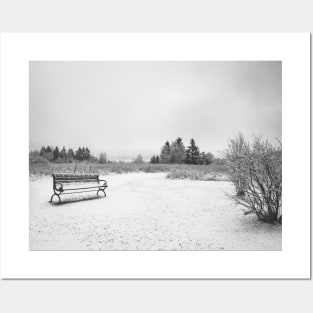 Snowy Blanket of White Snow on Bench Park V2 Posters and Art